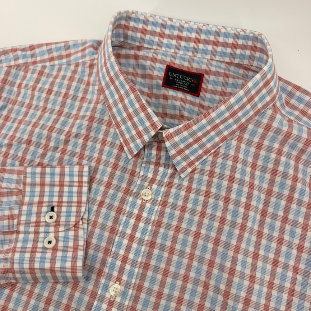 UNTUCKit Button Down Shirt Men 3XL‎ Red Blue Plaid Wrinkle Free Long Sleeve